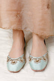 Firozi Hand Embroidered Silk Juttis