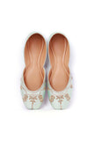 Sea Green Hand Embroidered Silk Juttis