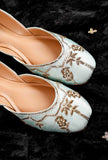 Sea Green Hand Embroidered Silk Juttis