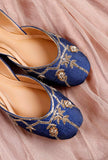 Blue Hand Embroidered Silk Juttis