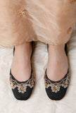 Black Dabka Moti Silk Juttis