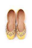 Yellow Hand Embroidered Silk Juttis