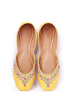 Yellow And Pink Embroidered Silk Juttis