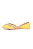 Yellow And Pink Embroidered Silk Juttis