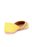 Yellow And Pink Embroidered Silk Juttis