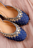 Blue Embroidered Silk Juttis
