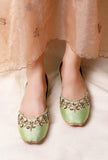 Mint Green Embroidered Silk Juttis