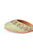 Mint Green Embroidered Silk Juttis