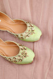 Mint Green Embroidered Silk Juttis