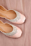 Baby Pink Embroidered Silk Juttis