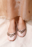 Baby Pink Dabka Embroidered Silk Juttis