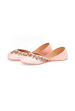 Baby Pink Dabka Embroidered Silk Juttis