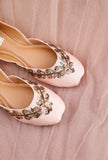 Baby Pink Dabka Embroidered Silk Juttis
