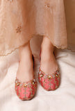 Rust Floral Embroidered Silk Juttis