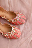Rust Floral Embroidered Silk Juttis