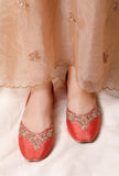 Orange Embroidered Silk Juttis