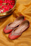 Orange Embroidered Silk Juttis