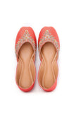 Orange Embroidered Silk Juttis