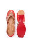 Orange Embroidered Silk Juttis