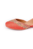 Orange Embroidered Silk Juttis