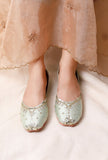 Mint Dabka Embroidered Silk Juttis