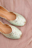 Mint Dabka Embroidered Silk Juttis