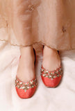 Rust Embroidered Silk Juttis