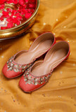 Rust Embroidered Silk Juttis