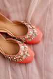 Rust Embroidered Silk Juttis