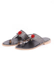Grey Pom Pom Cruelty-Free Leather Sandal