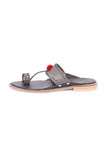 Grey Pom Pom Cruelty-Free Leather Sandal
