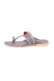 Grey & Silver Pom Pom Cruelty-Free Leather Sandals