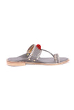 Grey & Silver Pom Pom Cruelty-Free Leather Sandals