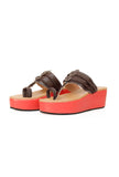 Rusted Orange & Brown Vegan Leather Wedges