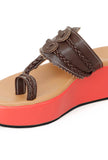 Rusted Orange & Brown Vegan Leather Wedges