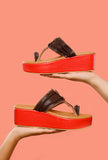 Rusted Orange & Brown Vegan Leather Wedges