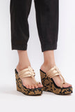 Sangeet Brocade & Gold Kolhapuri Wedges – Elegant Ethnic Footwear
