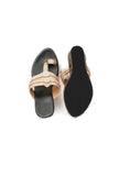 Handcrafted Gold Kolhapuri Wedges with Brocade Detailing