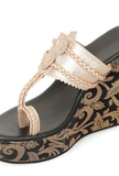 Ethnic Gold Kolhapuri Wedges with Brocade Work