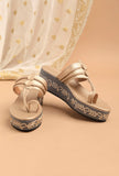 Golden Hand Embroidered Kolhapuri Inspired Wedges
