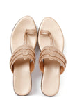 Golden Hand Embroidered Kolhapuri Inspired Wedges