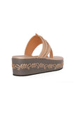 Golden Hand Embroidered Kolhapuri Inspired Wedges
