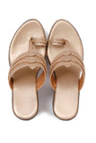 Refined Golden Hand Embroidered Kolhapuri Inspired Wedges