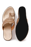 Refined Golden Hand Embroidered Kolhapuri Inspired Wedges