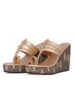 Refined Golden Hand Embroidered Kolhapuri Inspired Wedges