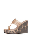 Refined Golden Hand Embroidered Kolhapuri Inspired Wedges