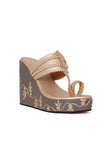 Refined Golden Hand Embroidered Kolhapuri Inspired Wedges