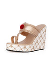 Blingy Gold Hand Embroidered Kolhapuri Inspired Wedges