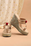 Raw Silk Gold Kolhapuri Inspired Wedges