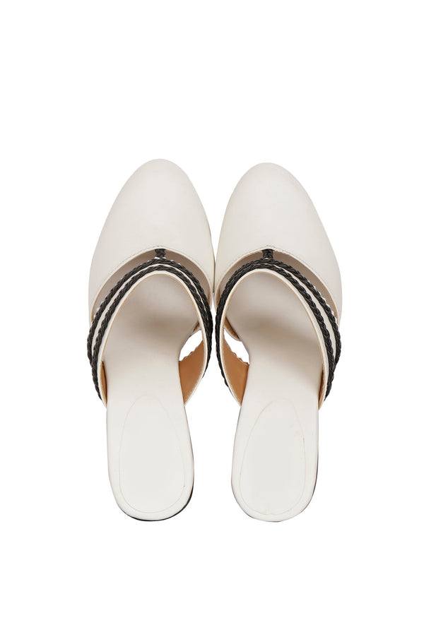 White Kali Braided Block Heels